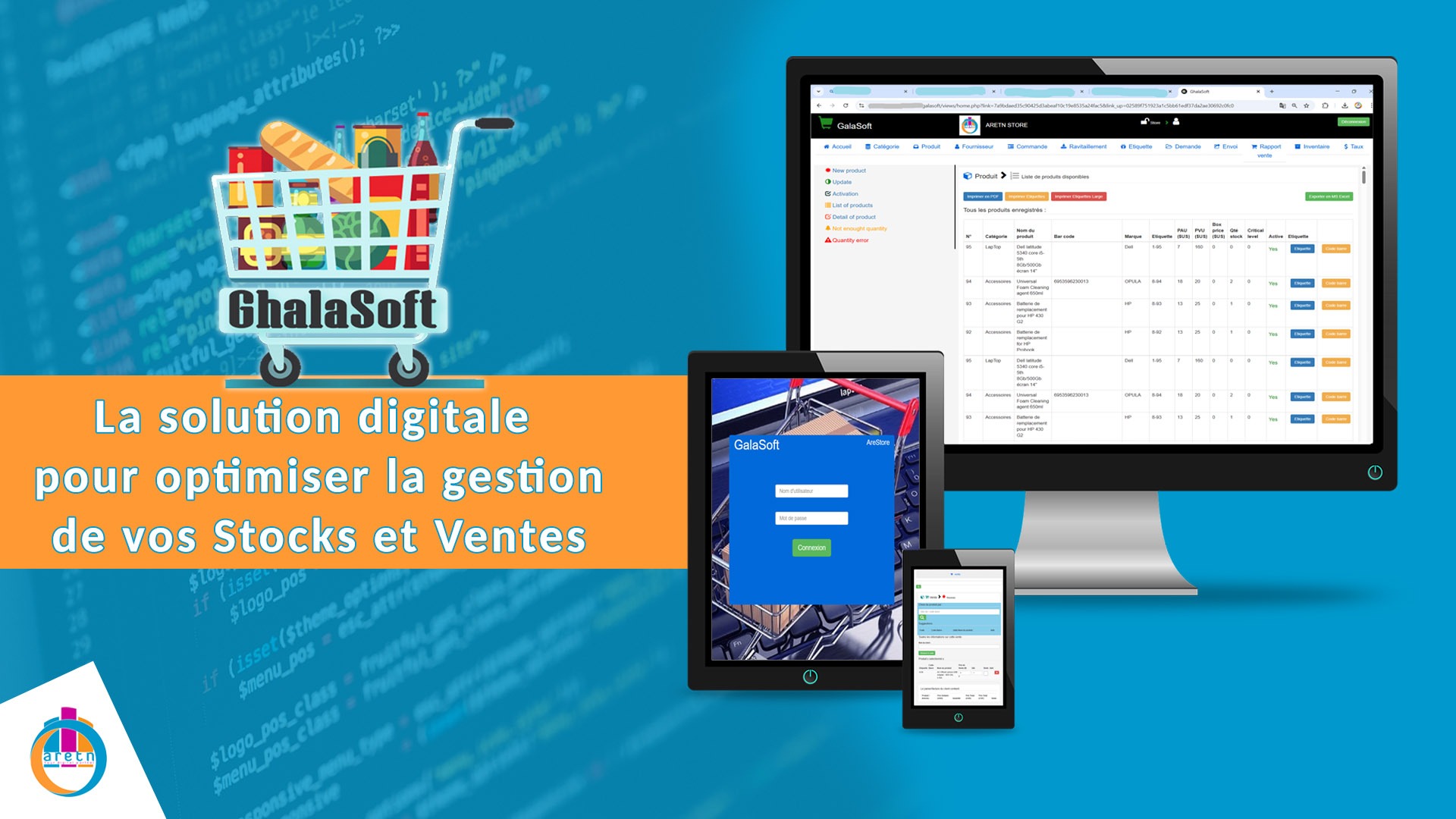 Application de vente GhalaSoft interface de gestion